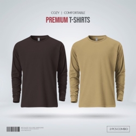 Men's Premium Blank Full Sleeve T Shirt Combo - Chocolate and Tan