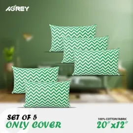 Decorative Cushion Cover, Green & White (20x12), Set of 5_78210