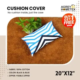 Exclusive Cushion Cover, Blue & Black, (20x12) Buy 1 Get 1 Free_78163