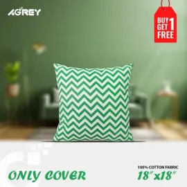 Decorative Cushion Cover, Green & White (18x18), Buy 1 Get 1 Free_78198