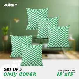 Decorative Cushion Cover, Green & White (18x18), Set of 5_78208