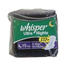 Whisper Ultranight Sanitary Pads for Women, XL 15 Napkins