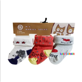 Baby Cotton Socks 3 Pairs (0-6 Months) Assorted Colors