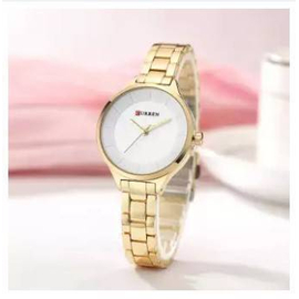 CURREN 9015 Golden Stainless Steel Watch For Women - White & Golden, 3 image