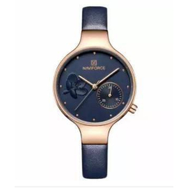 NAVIFORCE NF5001 Navy Blue PU Leather Sub-Dial Chronograph Watch For Women - Navy Blue & RoseGold