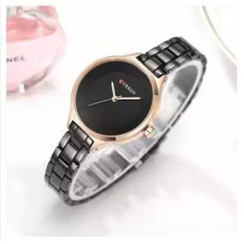 CURREN 9015 Black Stainless Steel Watch For Women - RoseGold & Black, 3 image