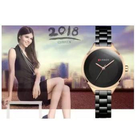 CURREN 9015 Black Stainless Steel Watch For Women - RoseGold & Black, 5 image