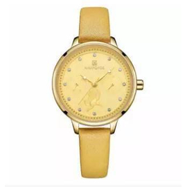 NAVIFORCE NF5003 Yellow PU Leather Sub-Dials Chronograph Watch For Women - Yellow & Golden