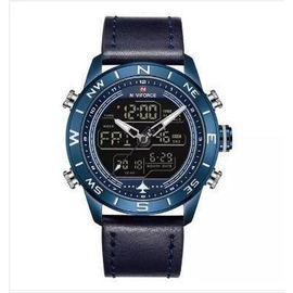 NAVIFORCE NF9144 Navy Blue PU Leather Dual Time Wrist Watch For Men - Royal Blue, 2 image