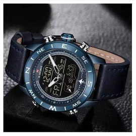 NAVIFORCE NF9144 Navy Blue PU Leather Dual Time Wrist Watch For Men - Royal Blue, 3 image