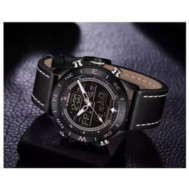 NAVIFORCE NF9144 Black PU Leather Dual Time Wrist Watch For Men - Black & White, 3 image