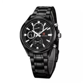 Black Stainless Steel Chronograph Wrist Watch for Men