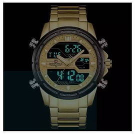 NAVIFORCE NF9138 Golden Stainless Steel Dual Time Wrist Watch For Men - Golden & Black, 4 image