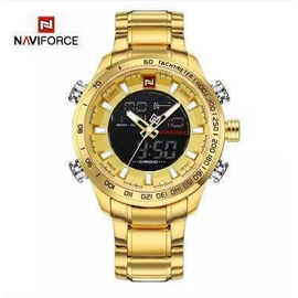 NAVIFORCE NF9093 GOLDEN STAINLESS STEEL DUAL TIME WATCH FOR MEN