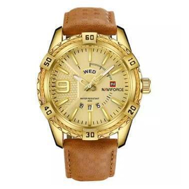 NAVIFORCE NF9117 - Brown PU Leather Analog Watch for Men - Golden & Brown