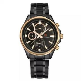 NAVIFORCE NF9089 Black Stainless Steel Chronograph Watch For Men - Black & Rose Gold