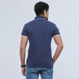 Men's Navy Blue All Over Printed Polo Shirt, 3 image