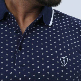 Men's Navy Blue All Over Printed Polo Shirt, 2 image