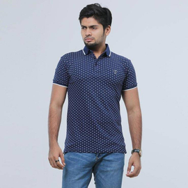 Men's Navy Blue All Over Printed Polo Shirt