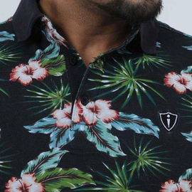 Men's Black Printed Polo Shirt (Flower), 2 image
