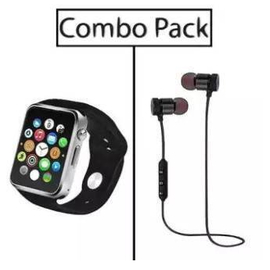 Combo of A1 Smart Watch and Stereo Super Bass Wireless Earphone