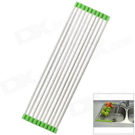 Foldable Stainless Steel Drain Rack - Silver and Green