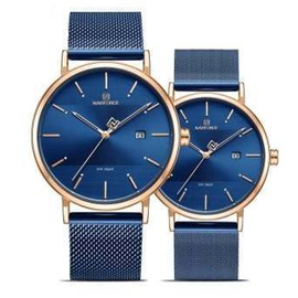 NAVIFORCE NF3008 Royal Blue Mesh Stainless Steel Analog Couple Watch