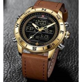 NAVIFORCE NF9144 Brown PU Leather Dual Time Men's Wrist Watch, 3 image