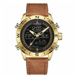 NAVIFORCE NF9144 Brown PU Leather Dual Time Men's Wrist Watch