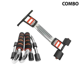 Combo Pack of Chest Pull and Push Up Bars - Black and Silver