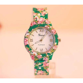 Green Floral Design Ladies Wrist Watch