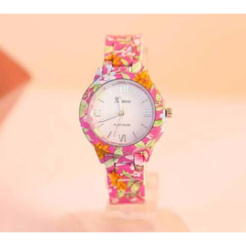 Pink Floral Design Ladies Wrist Watch