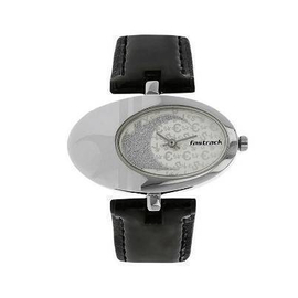 Fastrack Silver Dial Black Leather Strap Watch