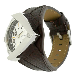 Fastrack White Dial Brown Leather Strap Watch, 2 image