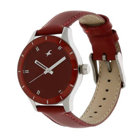 Fastrack Red Leather Strap Watch, 2 image