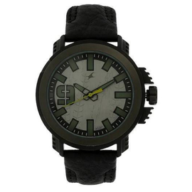Fastrack Green Dial Black Leather Strap Watch