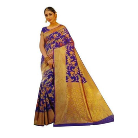 Indian Katan Saree For Women - Blue