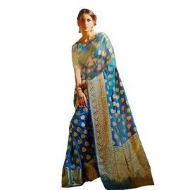 Indian Tussar Silk Saree For Women - Blue