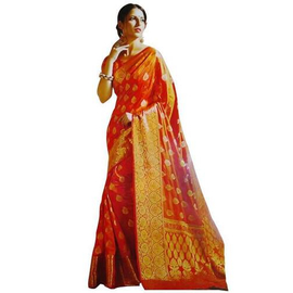 Indian Tussar Silk Saree For Women - Orange