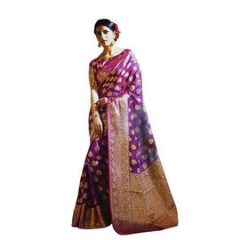 Indian Tussar Silk Saree For Women - Dark Purple