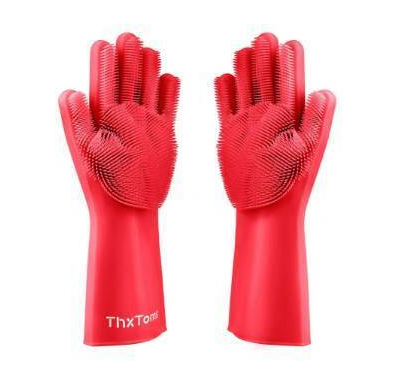 Silicone Dish Washing Kitchen Hand Gloves-Red