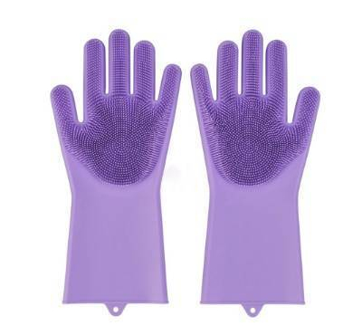 Silicone Dish Washing Kitchen Hand Gloves-Purple