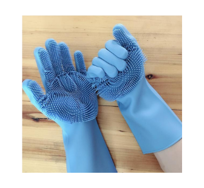 Silicone Dish Washing Kitchen Hand Gloves-Blue