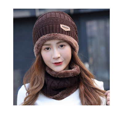 Warm Knitted Skull Cap with Scarf