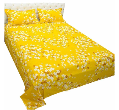 Cotton King Size Bed Sheet with Pillow Covers-Yellow