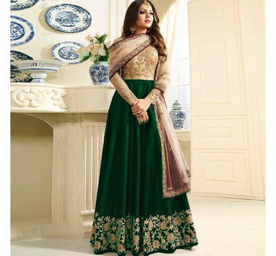 Unstiched Green & Golden Georgette Gown For Women