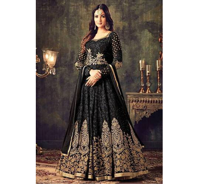 Unstiched Black Georgette Gown For Women
