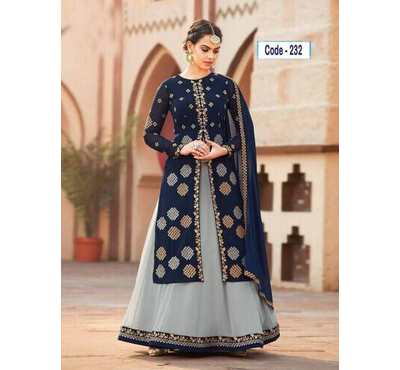 Unstiched Blue & Ash Georgette Gown For Women