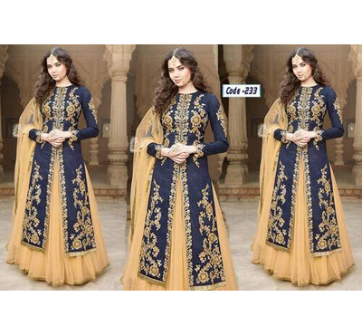 Unstiched Blue & Golden Georgette Gown For Women