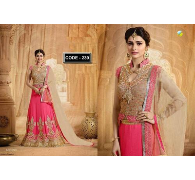 Unstitched Pink & Golden Soft Georgette Lahenga for Women